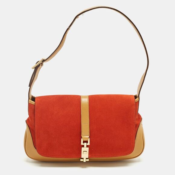 Gucci Jackie O Flap Tan/orange Leather And Suede Shoulder Bag